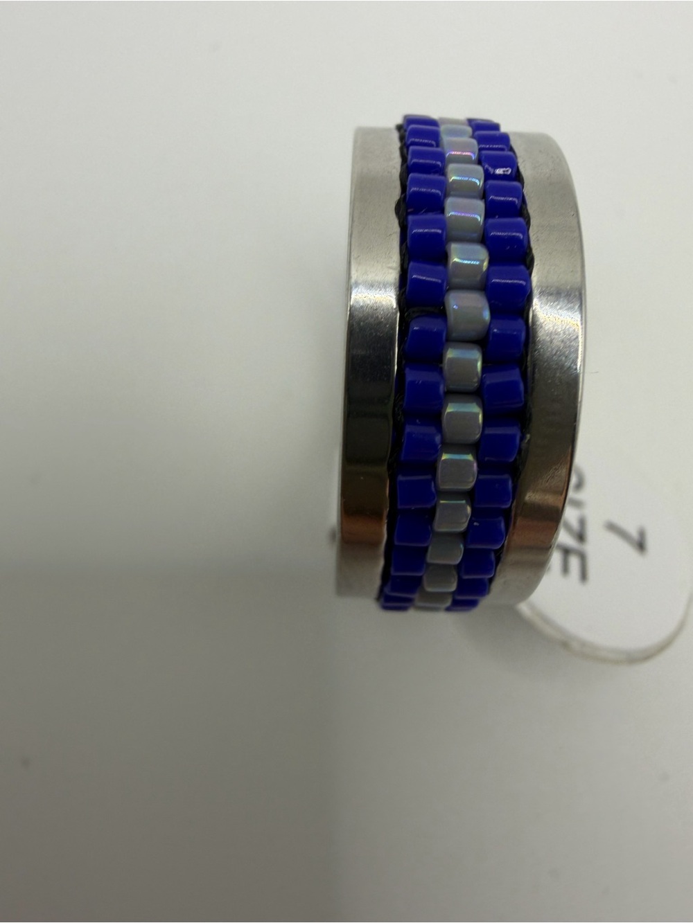 Blue and Silver Beaded Stainless Steel Smart Ring